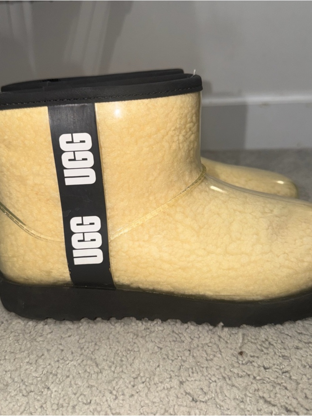UGG Kids Yellow Shearling-Style Ankle Boot with Black Trim